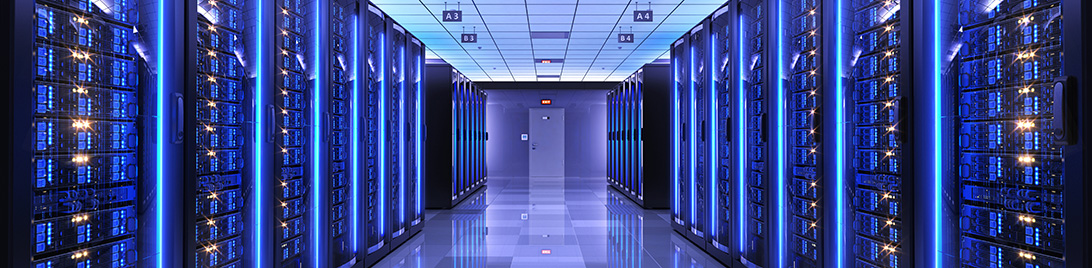 Server racks in server room data center. 3d render